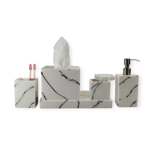 square bath set xxx - Cultured Marble set of 5